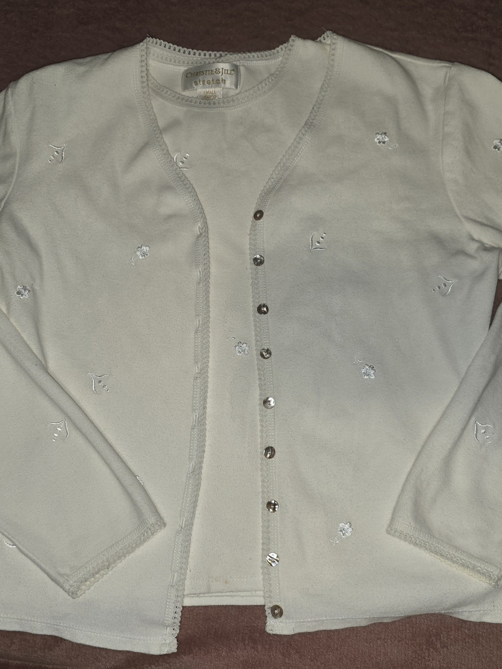 Christie & Jill White Embroidered Lace-Trim Top